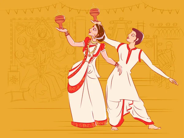 Couple performing Dhunuchi dance of Bengal, India Stock Vector Image by  ©PremiumStock #190338422