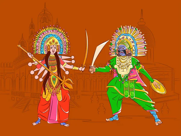 Para wykonywania tańca Ludowego Chhau Assam, Indie — Wektor stockowy