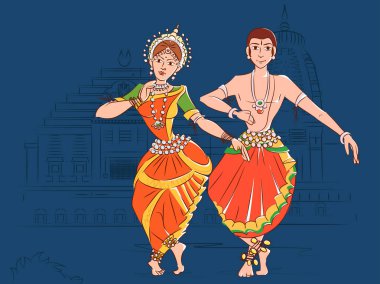 Odisha, Hindistan'ın Odissi klasik dans performans Çift