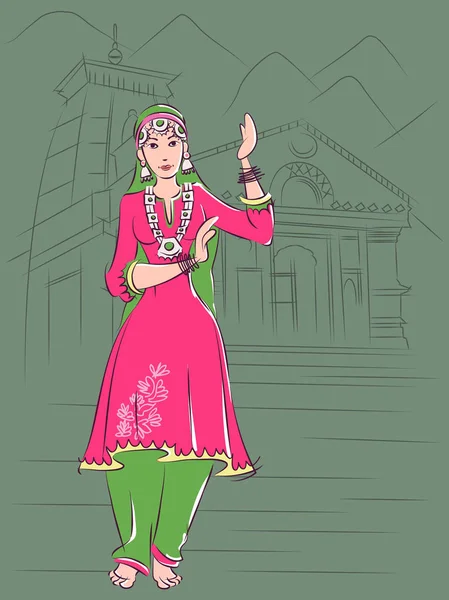 印度妇女表演克什米尔民间舞蹈 — 图库矢量图片