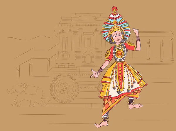 Homem realizando Yakshagana dança clássica de Karnataka, Índia — Vetor de Stock