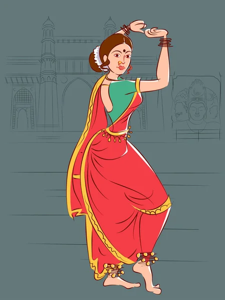 Mujer realizando danza folclórica Lavani de Maharashtra, India — Archivo Imágenes Vectoriales