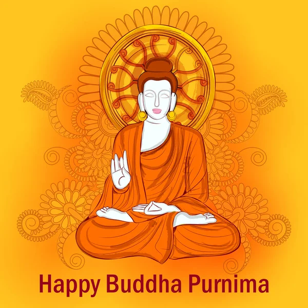 Lord Budha su Happy Buddha Purnima Vesak festival vacanze sfondo — Vettoriale Stock