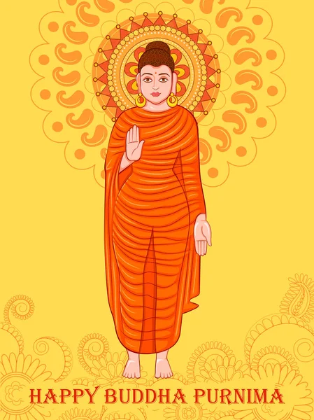 Lord Budha op Happy Buddha Purnima Vesak vakantie festival achtergrond — Stockvector