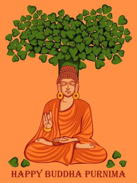 Lord Budha op Happy Buddha Purnima Vesak vakantie festival achtergrond — Stockvector