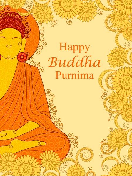 Lord Budha su Happy Buddha Purnima Vesak festival vacanze sfondo — Vettoriale Stock