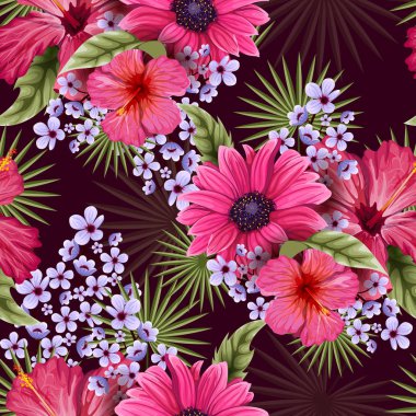 Renkli taze çiçek ile sorunsuz çiçek desenli arka plan