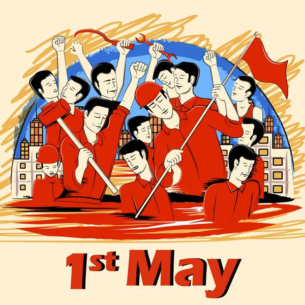 1ste kan Happy Labor Day op de gelegenheid van de internationale dag van de werknemers achtergrond — Stockvector