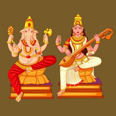 Hint tanrısı Ganesha ve Saraswati heykel heykeli