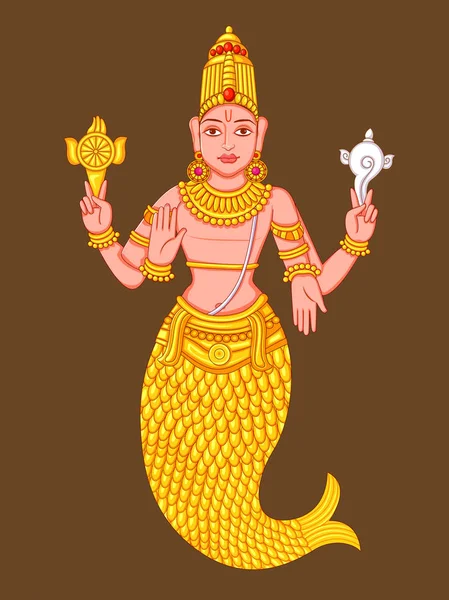 Standbeeld van Indische Lord Matsya beeldhouwkunst — Stockvector