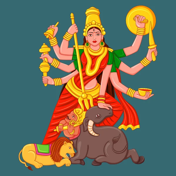 Estatua de la diosa india Durga Escultura — Vector de stock