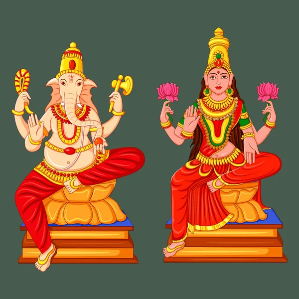 Socha socha indický Bůh Ganéša Lakšmí — Stockový vektor