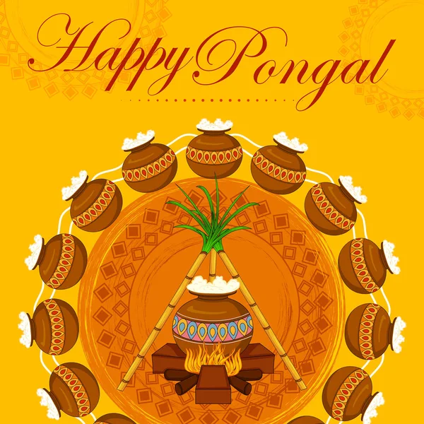 Feliz Pongal festival religioso tradicional de Tamil Nadu India celebración de fondo — Archivo Imágenes Vectoriales