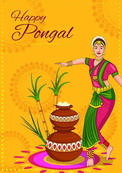 Gelukkig Pongal religieuze traditionele festival van Tamil Nadu, India viering achtergrond — Stockvector