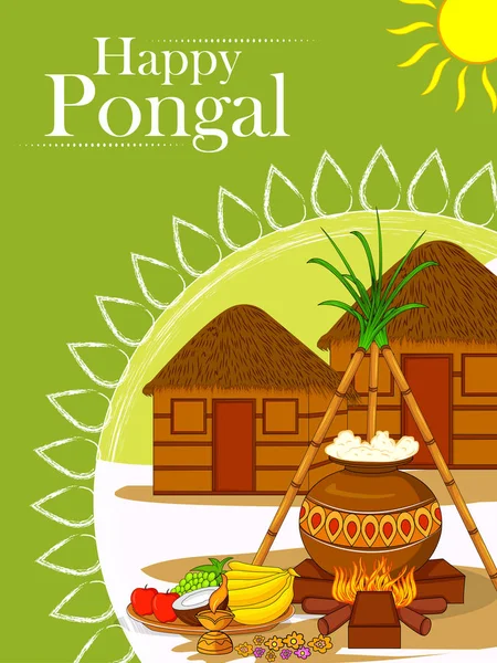 Boldog Pongal vallási hagyományos fesztivál India Tamil Nadu ünnepe háttér — Stock Vector