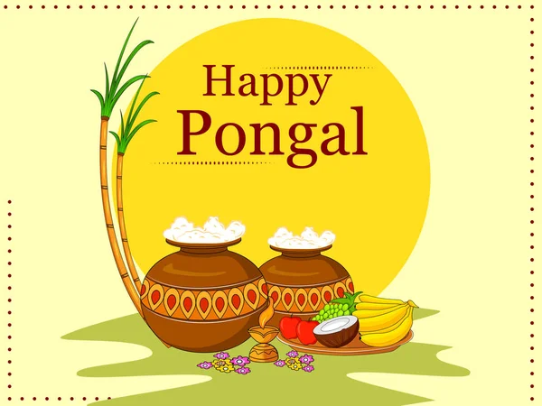 Boldog Pongal vallási hagyományos fesztivál India Tamil Nadu ünnepe háttér — Stock Vector