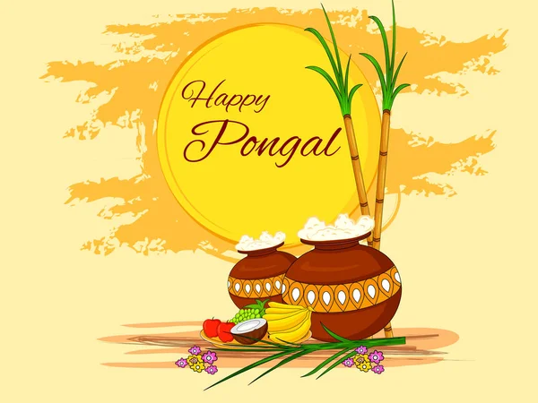 Happy Pongal fête religieuse traditionnelle du Tamil Nadu Inde fond de célébration — Image vectorielle