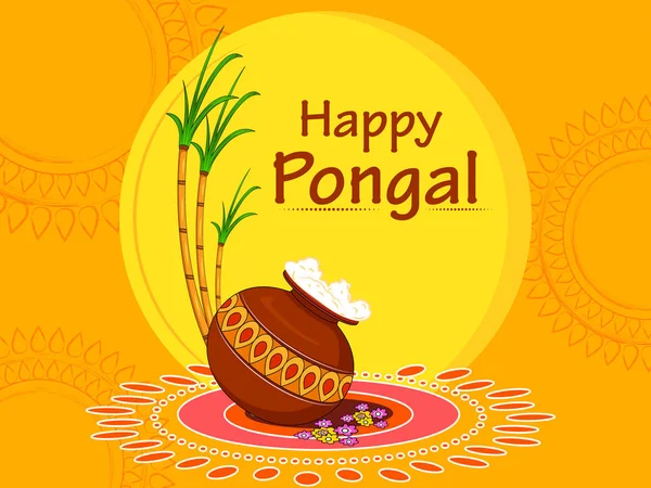 Boldog Pongal vallási hagyományos fesztivál India Tamil Nadu ünnepe háttér — Stock Vector