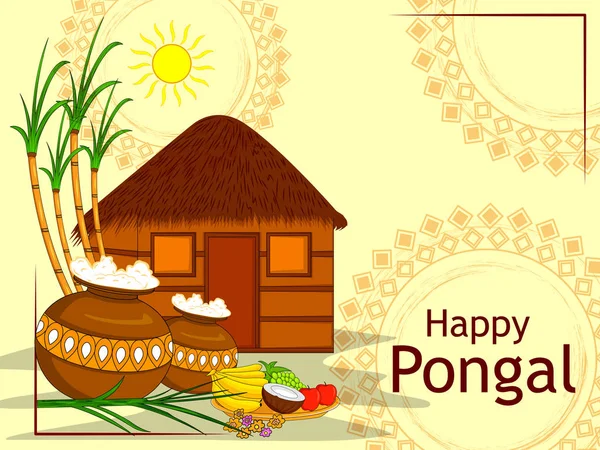 Happy Pongal fête religieuse traditionnelle du Tamil Nadu Inde fond de célébration — Image vectorielle