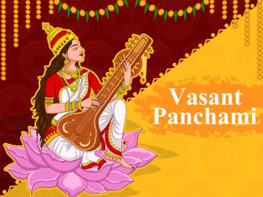 Hint Tanrıça Saraswati Vasant Panchami Pooja festival arka plan üzerinde