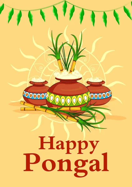 Feliz Pongal religiosa tradicional festival de Tamil Nadu Índia celebração fundo —  Vetores de Stock