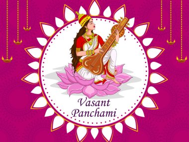 Hint Tanrıça Saraswati Vasant Panchami Pooja festival arka plan üzerinde