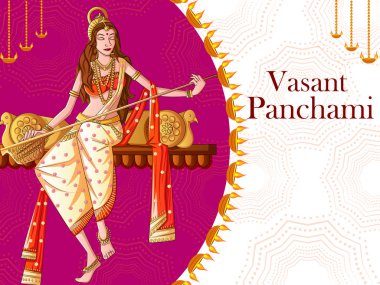 Hint Tanrıça Saraswati Vasant Panchami Pooja festival arka plan üzerinde