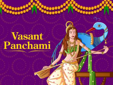 Hint Tanrıça Saraswati Vasant Panchami Pooja festival arka plan üzerinde