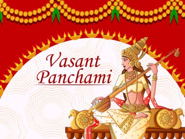 Hint Tanrıça Saraswati Vasant Panchami Pooja festival arka plan üzerinde