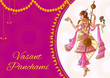 Hint Tanrıça Saraswati Vasant Panchami Pooja festival arka plan üzerinde