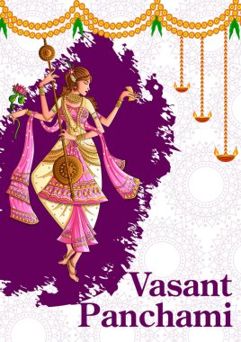 Hint Tanrıça Saraswati Vasant Panchami Pooja festival arka plan üzerinde