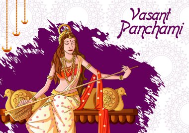 Hint Tanrıça Saraswati Vasant Panchami Pooja festival arka plan üzerinde