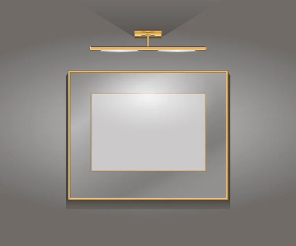 Cadre doré vide sur le mur — Image vectorielle