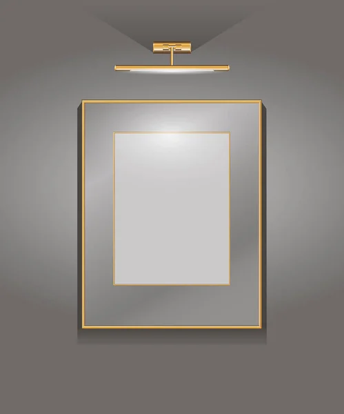 Lege gouden frame op de muur — Stockvector