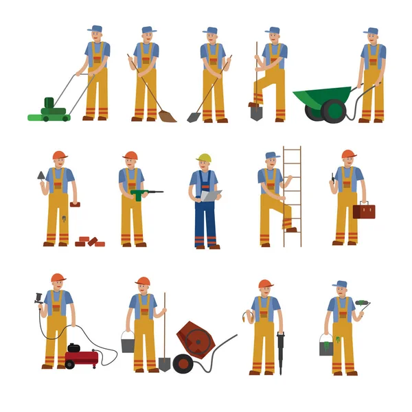 Construction worker, a collection of vector illustration of a flat style. — Stock Vector
