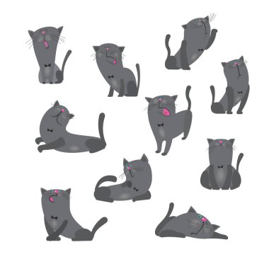 Kedi koleksiyonu vektör çizim düz bir stil.