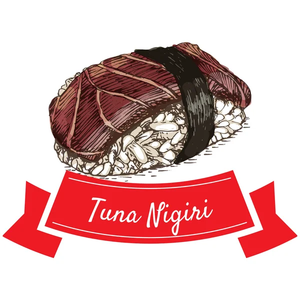 Tonfisk nigiri färgglada illustration — Stock vektor