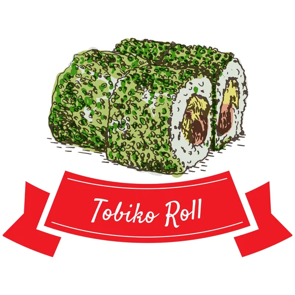 Tobiko roll colorful illustration — Stock Vector