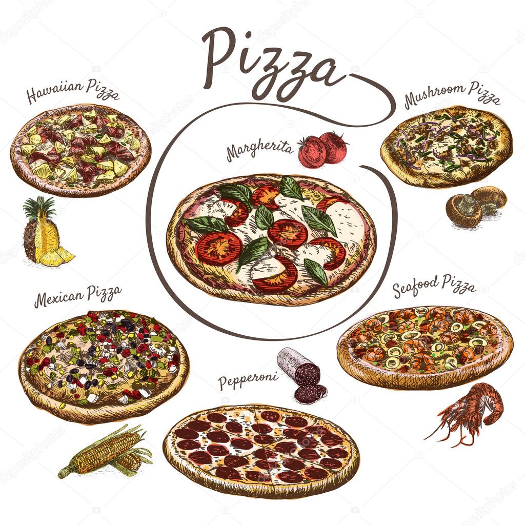 Illustration of pizzas