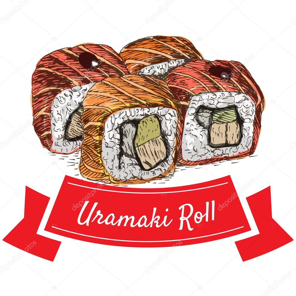 Uramaki roll colorful illustration