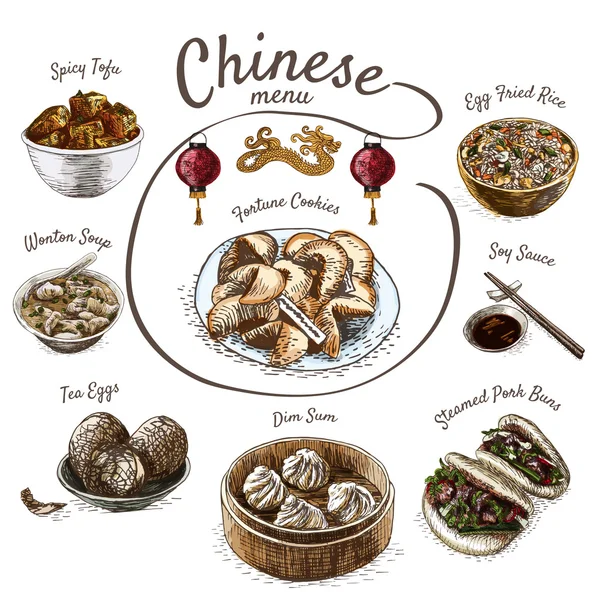중국 음식 화려한 그림. — 스톡 벡터
