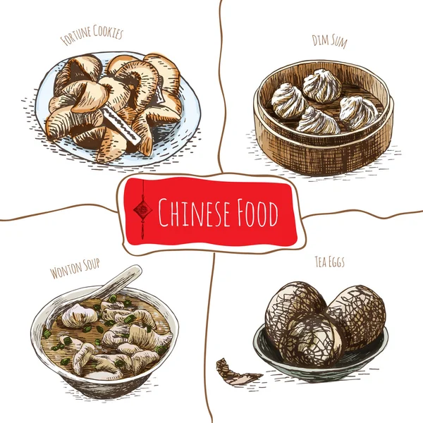 Kínai élelmiszer színes illusztráció. — Stock Vector