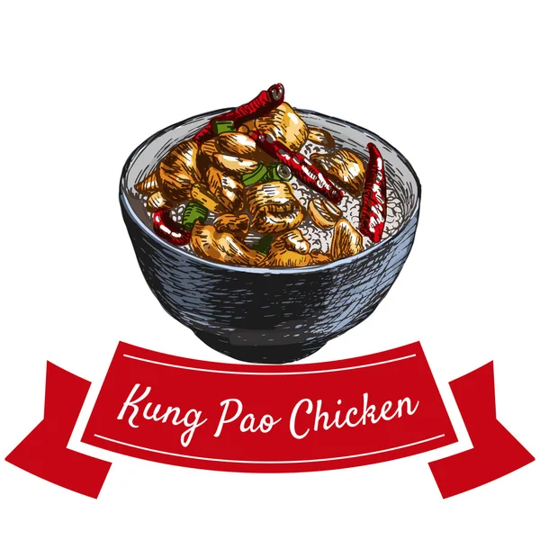 Ilustracja kolorowy kurczaka Kung Pao. — Wektor stockowy