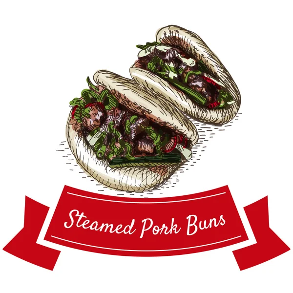 Steamed pork buns colorful illustration. — Διανυσματικό Αρχείο