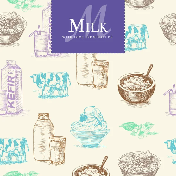 Vektor Illustration bunte nahtlose Muster mit Milchprodukten. — Stockvektor