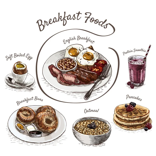 Kleurrijke illustratie van het ontbijt. — Stockvector