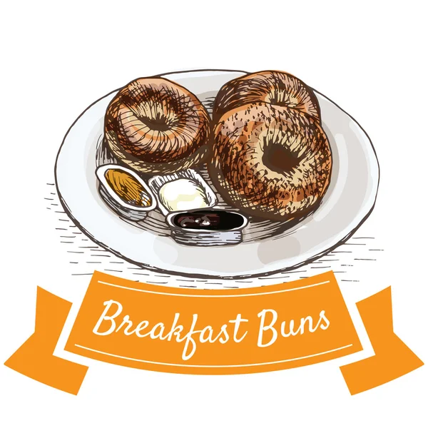 Frukost bullar färgglada illustration. — Stock vektor