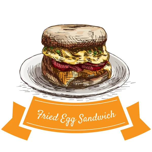 Stekt ägg smörgås färgglada illustration. — Stock vektor
