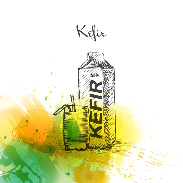 Kefir bunte Aquarell-Effekt-Illustration. — Stockvektor