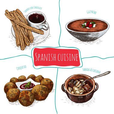 İspanya renkli resimde menü.